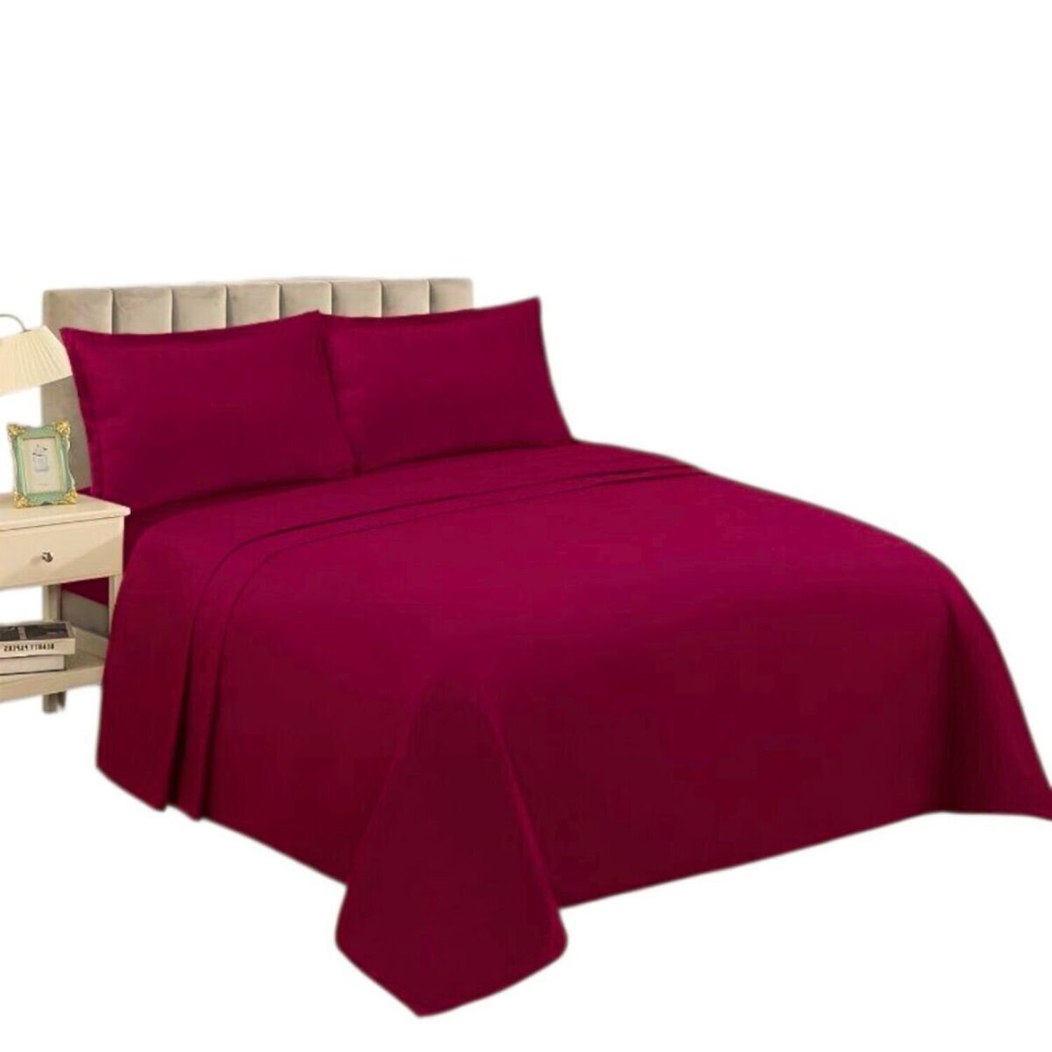 Juego De Sabanas De 144 Hilos Para Cama De 2 Plazas + 2 Fundas De Almohada Burdeo image number 0.0