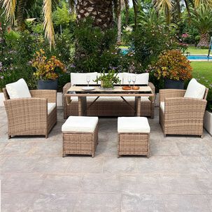 Juego Living Comedor Terraza Aurora Caramelo 7 Personas