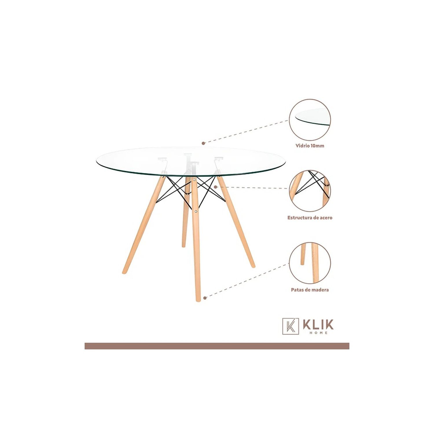 Comedor Mesa Eames Vidrio 100cm + 4 Sillas Eames Blancas image number 2.0