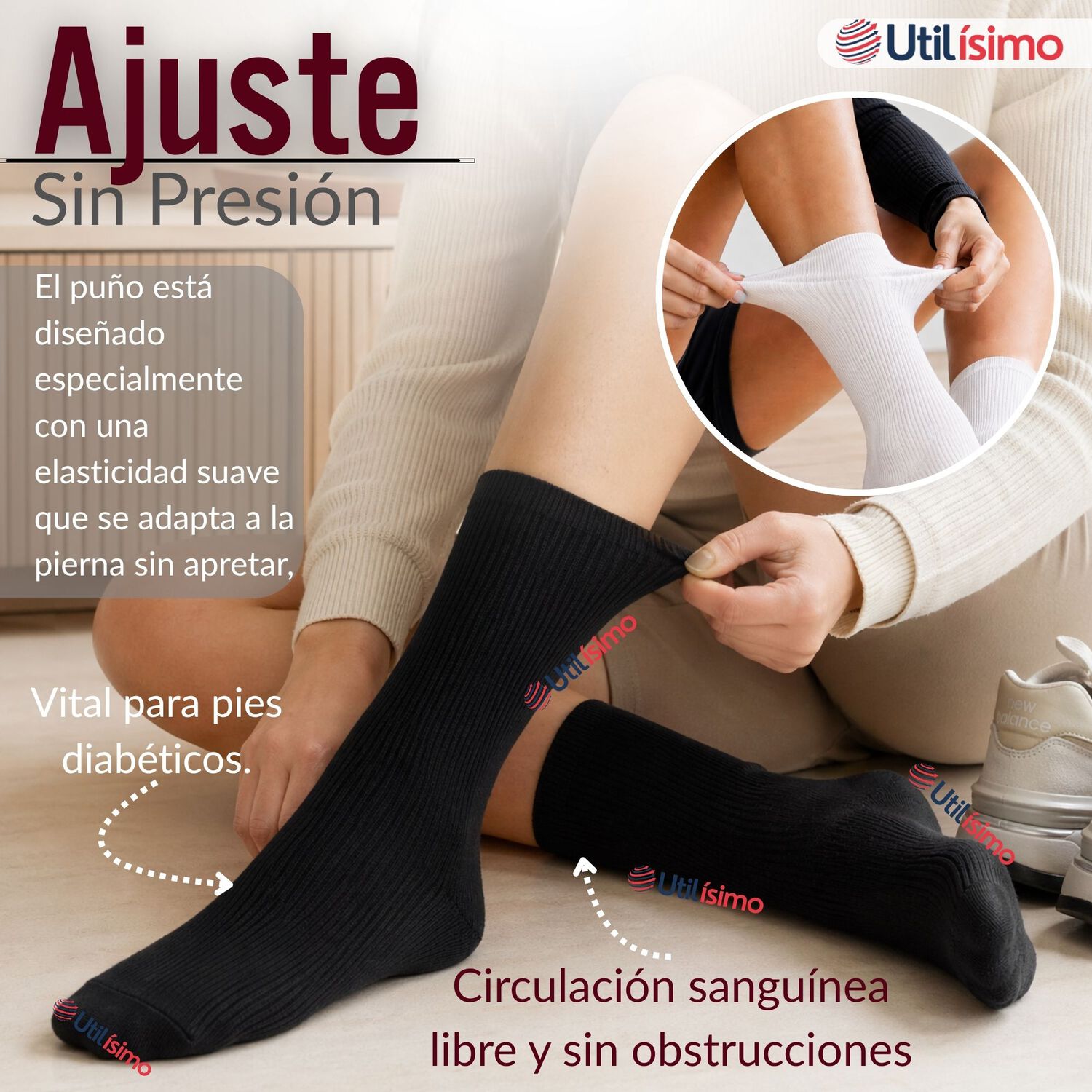 Pack 2 Pares Calcetines Diab&eacute;ticos Mujer Algod&oacute;n Suave Colores Surtidos Protecci&oacute;n image number 4.0