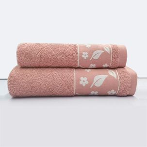 Juego Toalla Andes 2 Piezas Hojas Rosa
