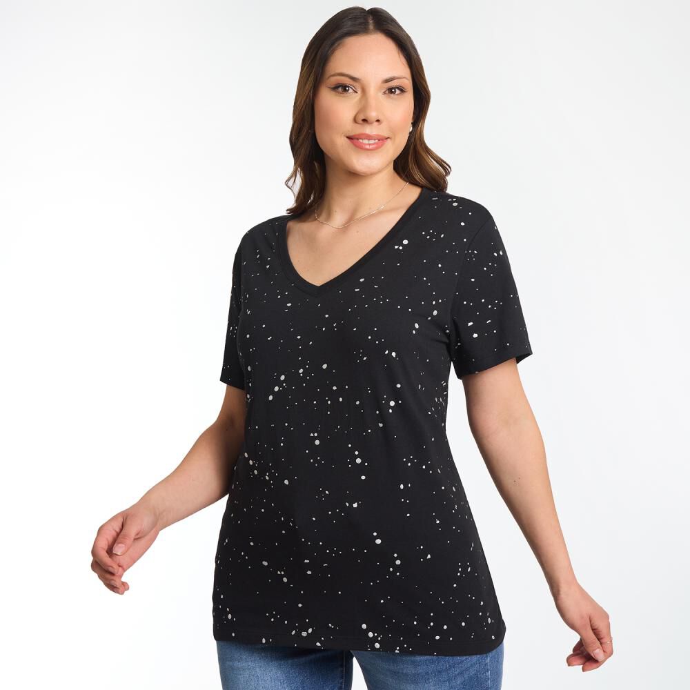 Polera Regular Aplicaci&oacute;n Folia Manga Corta Cuello V Mujer Sexy Large image number 2.0