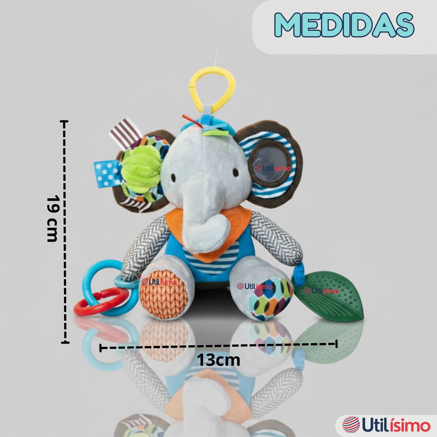Juguete Peluche Animales Sensorial Con Mordedor Y Sonajero Dise&ntilde;o Elefante Ni&ntilde;a Y Ni&ntilde;o image number 2.0