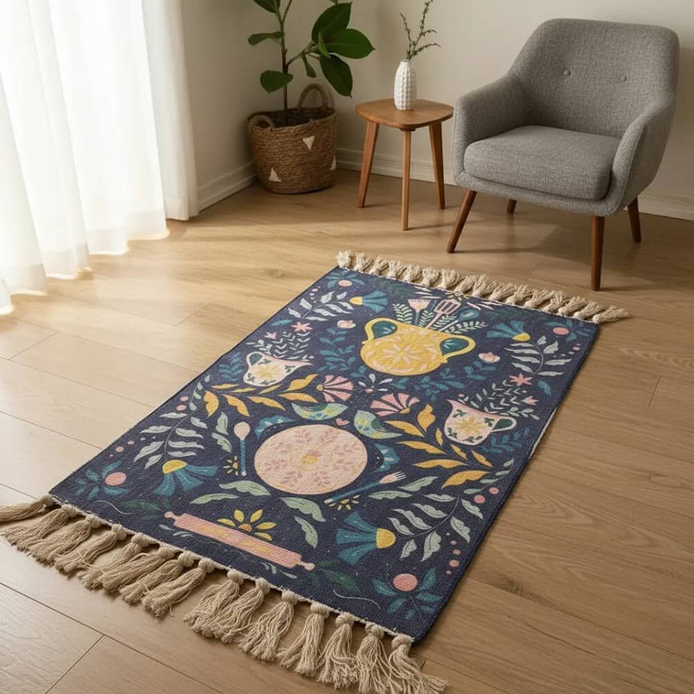 Alfombra Kilim Tejida Azul 60x90cm - Dise&ntilde;o Macetero image number 5.0