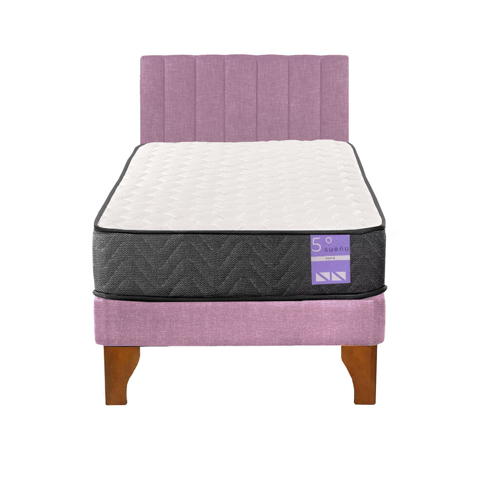 Cama Europea 1,5 Plaza + Respaldo Tubular Madera Rosado image number 0.0