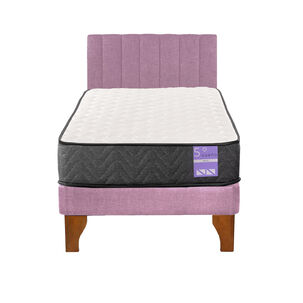 Cama Europea 1,5 Plaza + Respaldo Tubular Madera Rosado