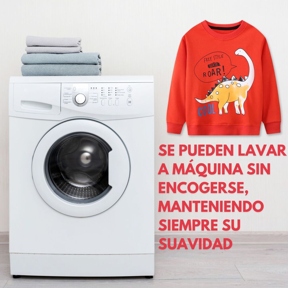 Poler&oacute;n Ni&ntilde;o Manga Larga 100% Algod&oacute;n Naranja Dinosaurios image number 5.0