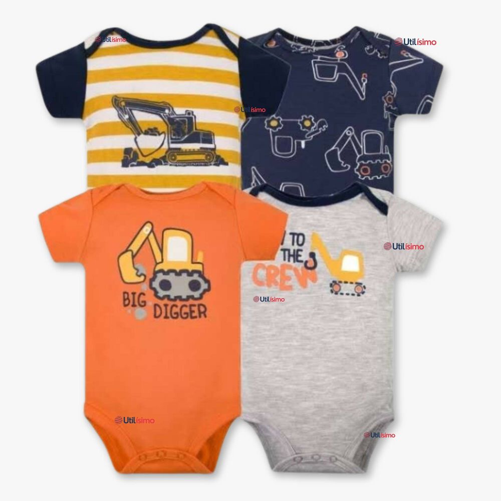 Pack 4 Bodys Niño Manga Corta Tedmimak 100% Algodón Baby Builders In Action image number 0.0