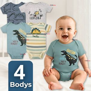 Pack 4 Bodys Ni&ntilde;o Manga Corta Tedmimak 100% Algod&oacute;n Ready For Fun