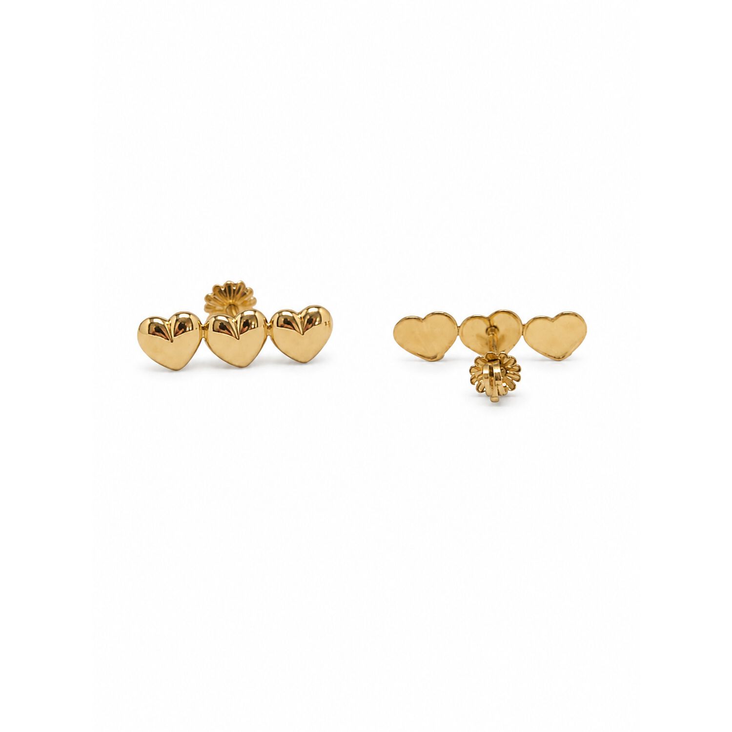 Aros Triple Coraz&oacute;n 1,5cm Oro 18k Atornillados 1.50gr Mujer Dorado image number 1.0