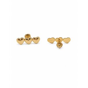 Aros Triple Coraz&oacute;n 1,5cm Oro 18k Atornillados 1.50gr Mujer Dorado