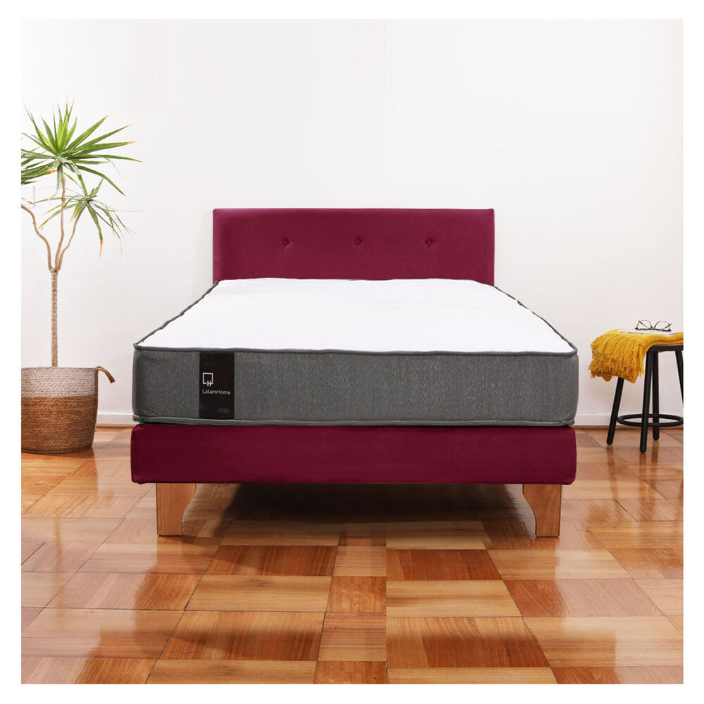Cama Europea Zen Best 1.5 Plaza Tela Velvet Burdeo + Respaldo image number 0.0