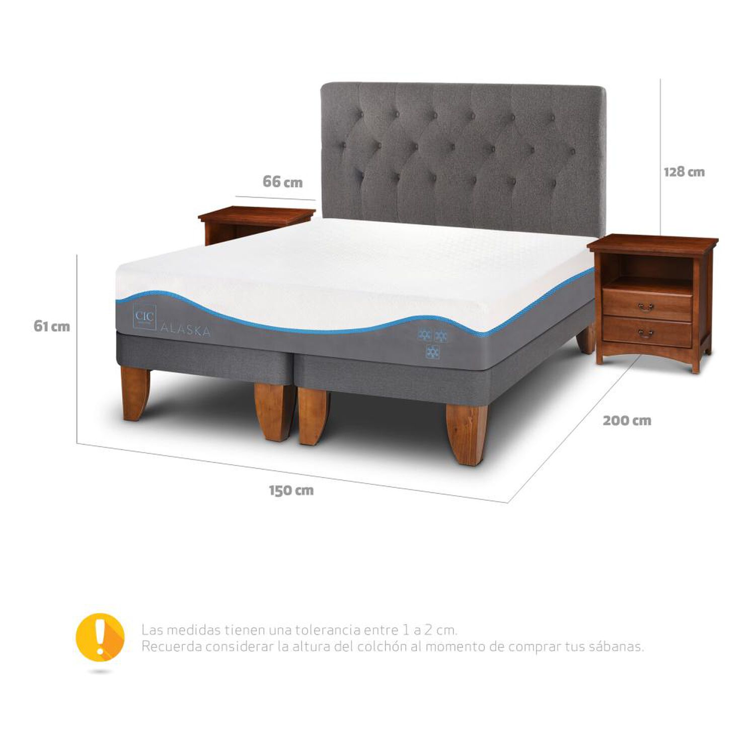 Cama Europea Cic Alaska / 2 Plazas / Base Dividida + Set De Maderas image number 2.0