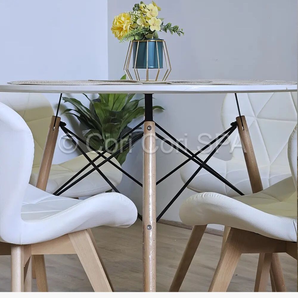 Comedor Mesa Eames Blanca 100cm + 4 Sillas Mariposas Wood Blanco image number 1.0