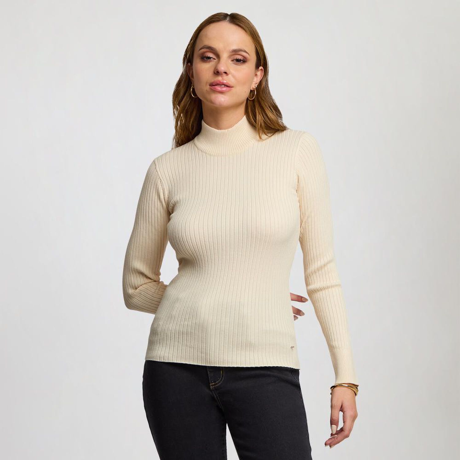 Sweater B&aacute;sico Acanalado Cuello Alto Mujer Kimera image number 0.0