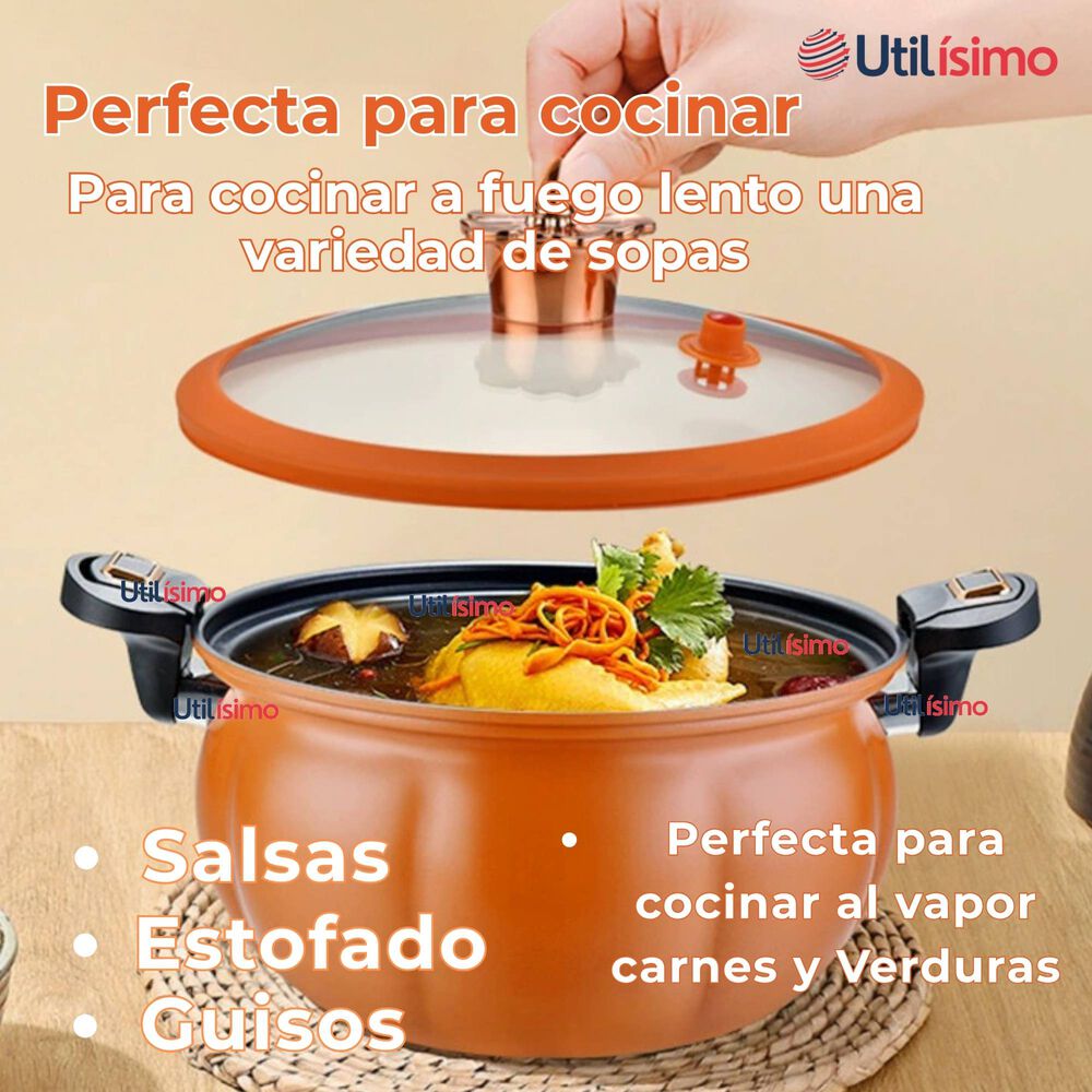 Olla De Micro Presión De Calabaza Antiadherente 7 Litro Color Naranja image number 8.0