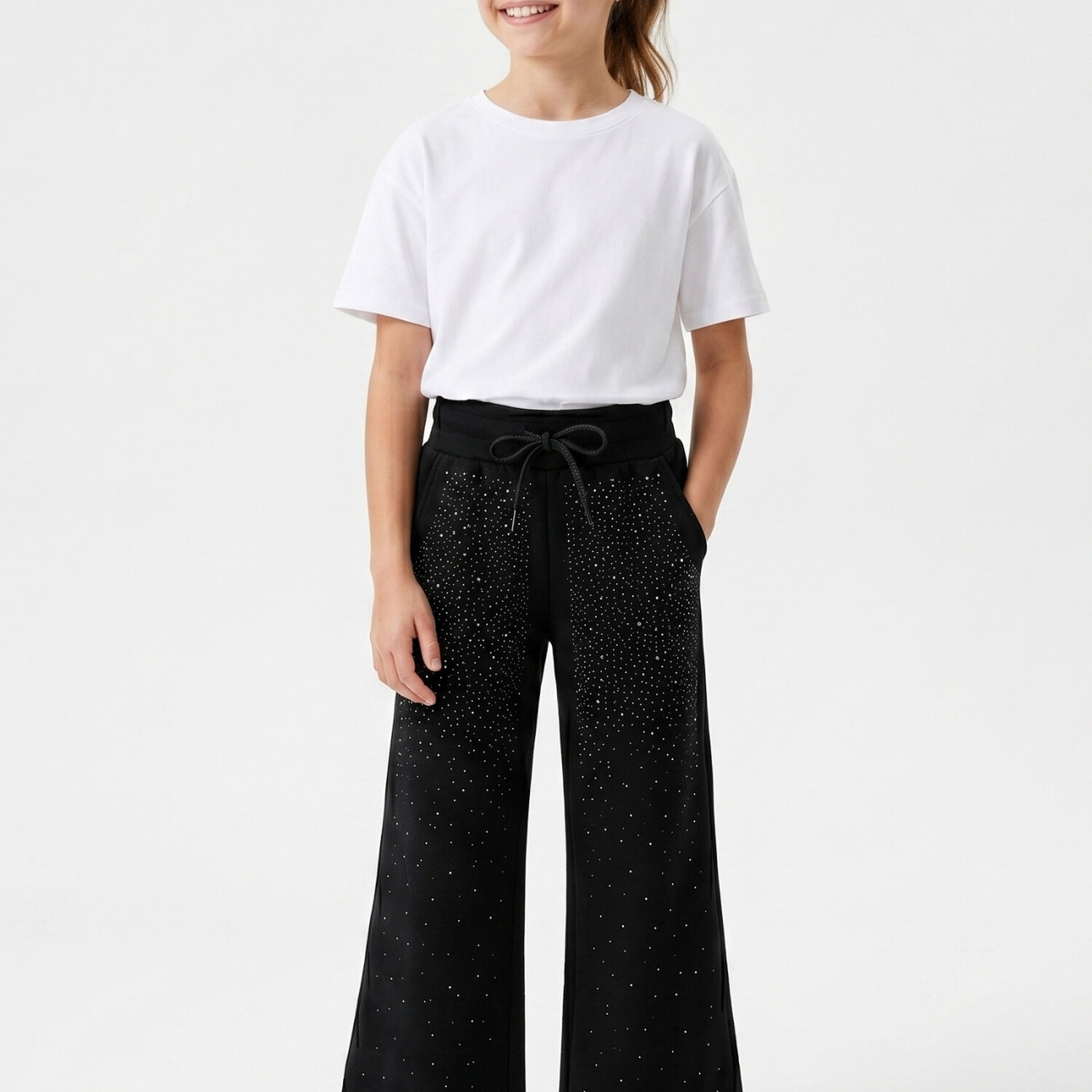Pantal&oacute;n Buzo Ni&ntilde;a Wide Leg Brillos Algod&oacute;n Moda Urbana image number 0.0