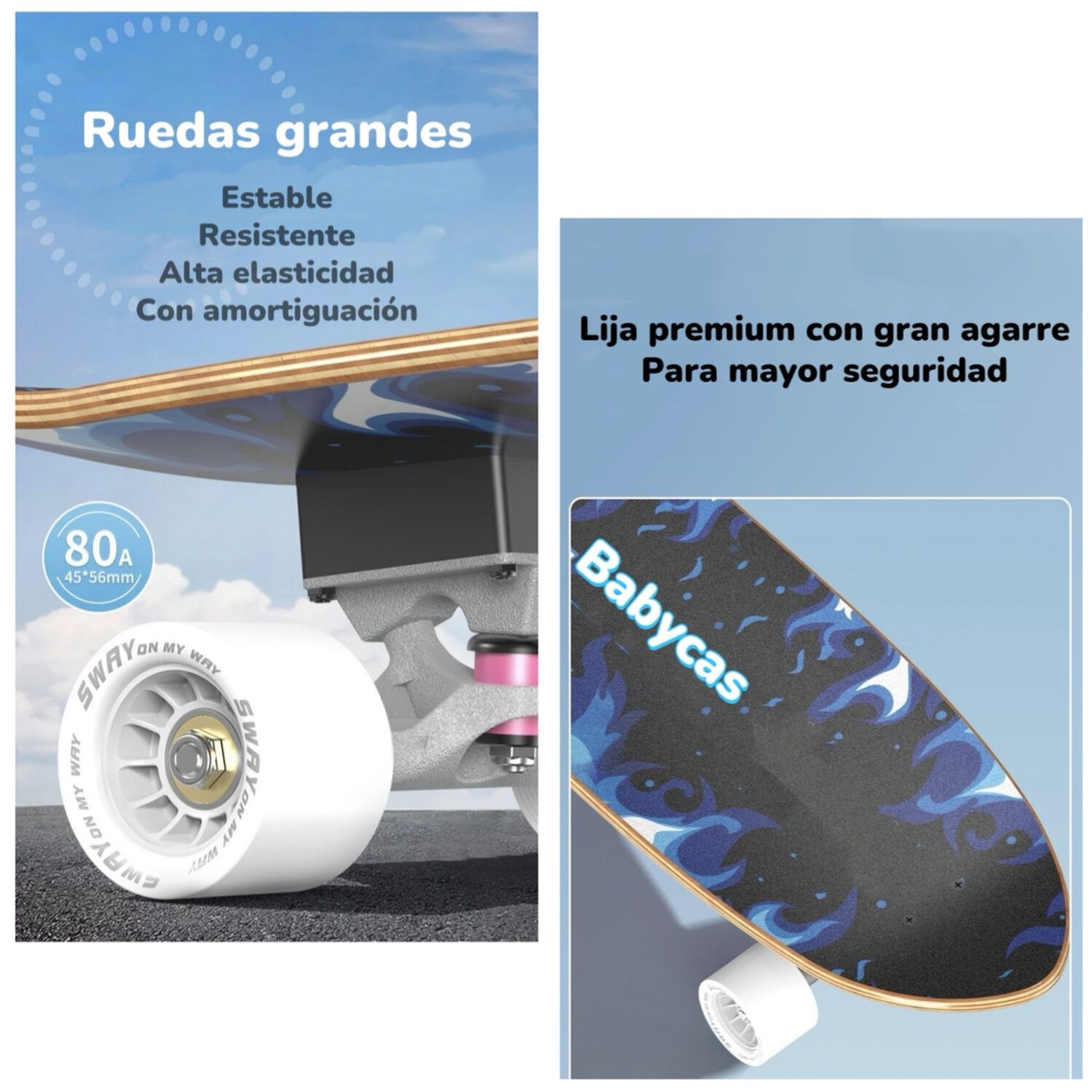 Skate Patineta De Madera Con Luces Freestyle Negra Lubabycas image number 6.0