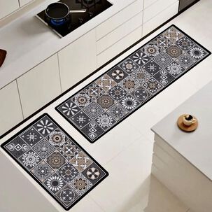 Set De 02 Alfombra De Cocina Impermeable De Cuero Nappa Md10