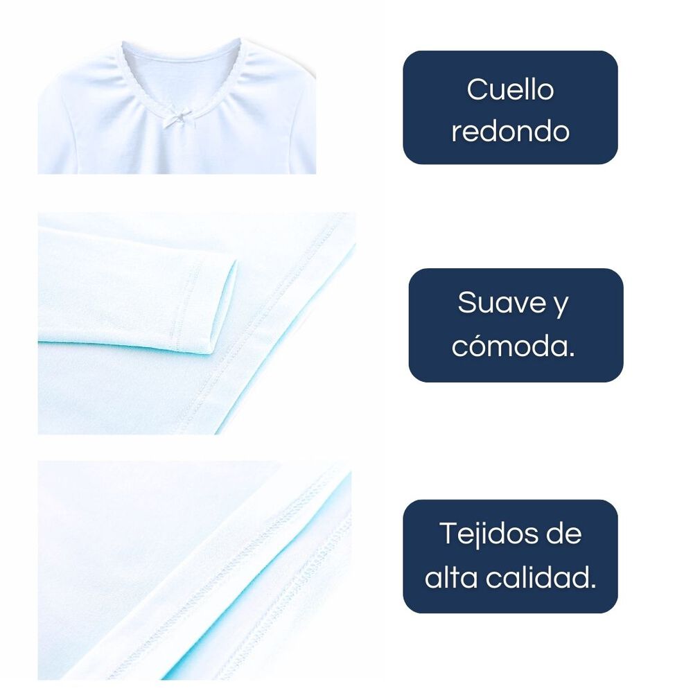 Pack 6 Camisetas Algod&oacute;n Manga Larga Polera Ni&ntilde;a Primera Capa Cuello Redondo Blanca image number 4.0