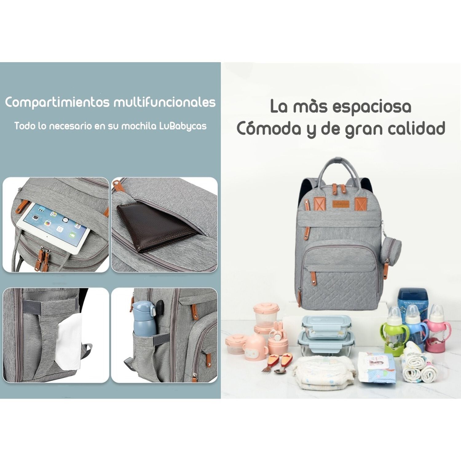 Mochila Maternal Con Monidero Y Colgador Lubabycas Negra image number 15.0