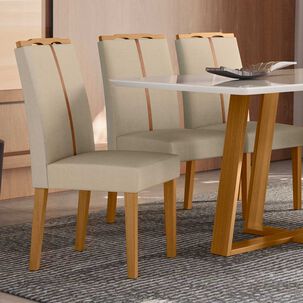 Juego De Comedor Sonatta Madera Maciza 160x90 Cm Vidrio 6 Sillas Beige