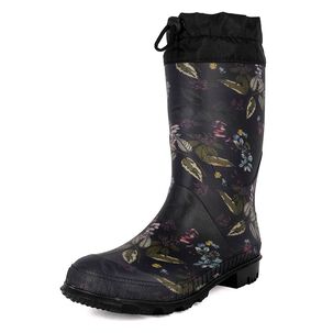 Bota De Agua Con Polar Biela Flores Negro Alquimia