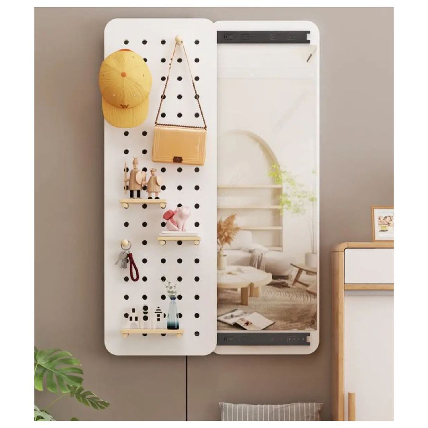 Organizador De Pared Con Gancho Espejo Y Tabla Deslizable Blanco image number 3.0