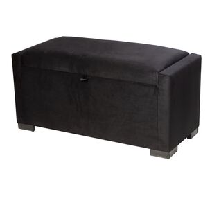 Banqueta Con Ba&uacute;l Leyzy Negro Felpa 40x55x105 Cm M&aacute;xima Design