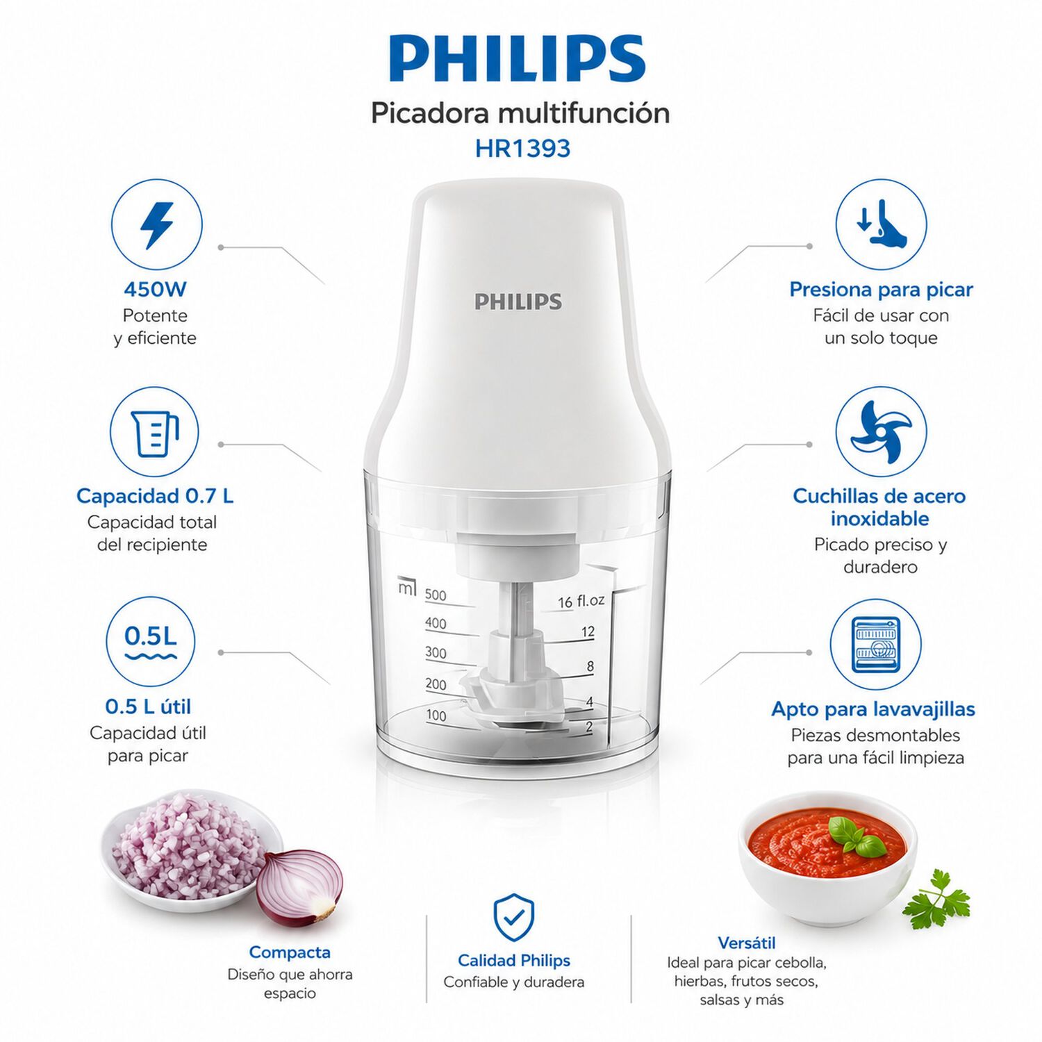Picadora Philips Hr1393 Multifuncional 700ml - 450w - Inox image number 6.0