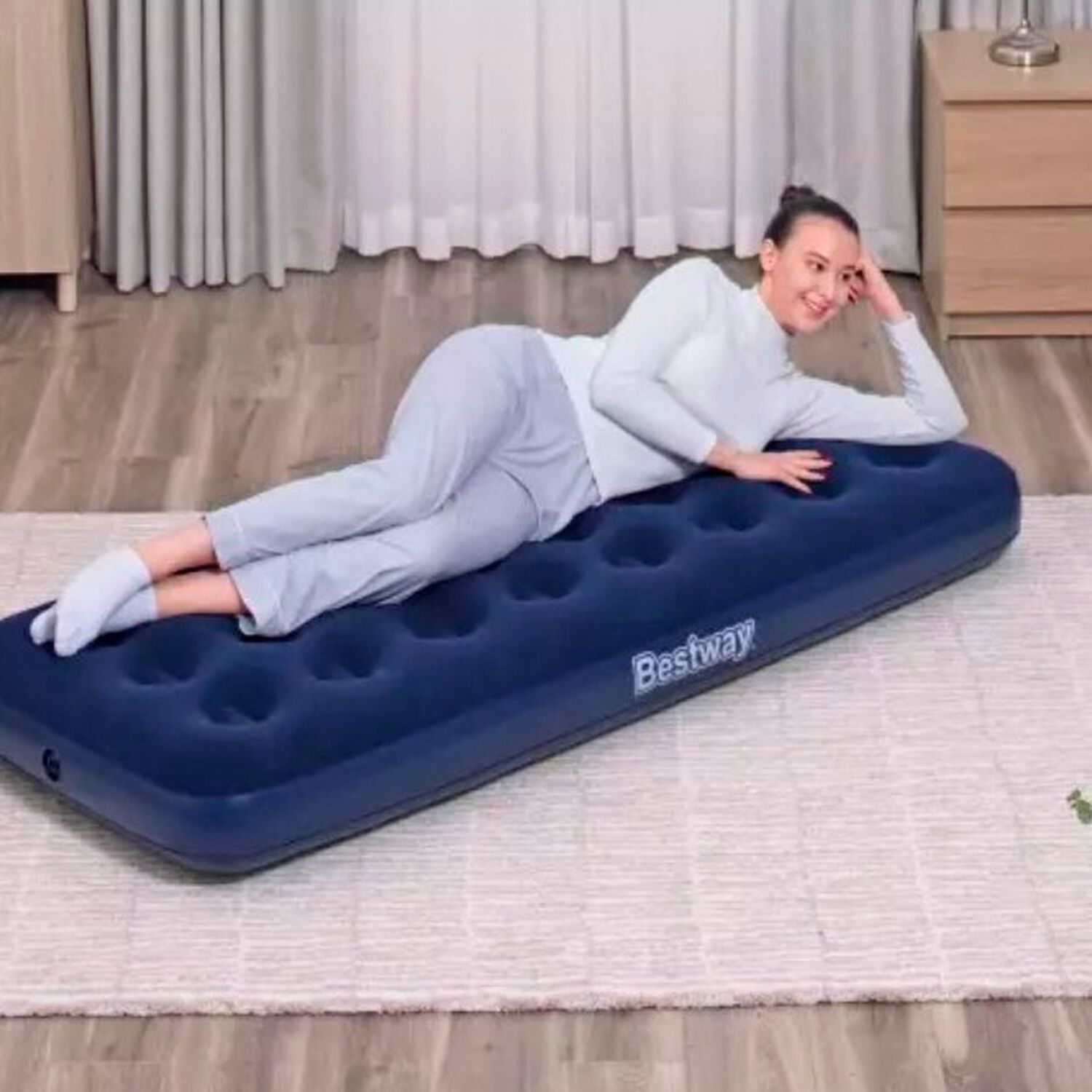 Cama Colch&oacute;n Inflable Individual 185x76x22cm Color Azul image number 5.0
