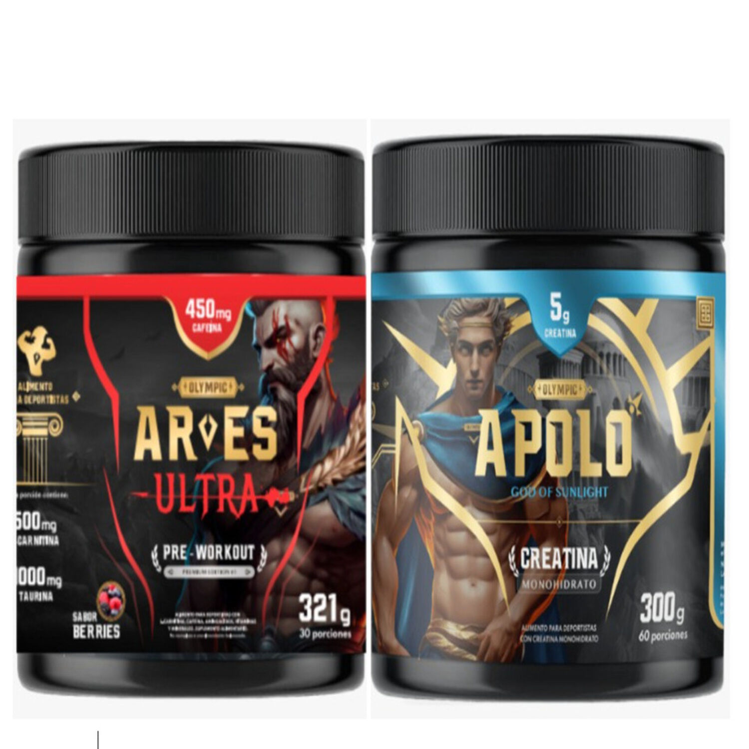 Creatina Apolo 300g (60 Servicios) Y Pre Entreno Ares 450 Mg Cafeina. image number 0.0