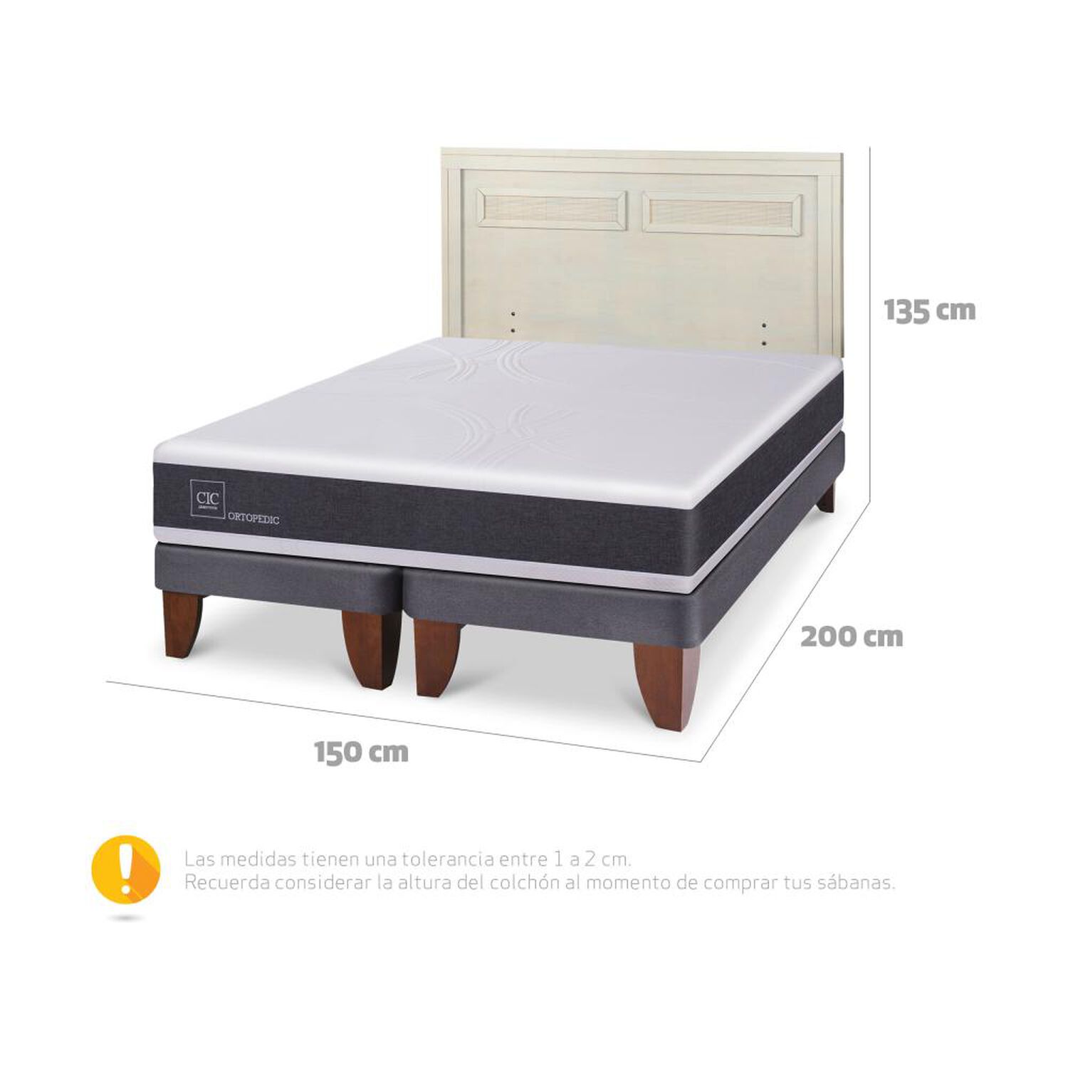Cama Europea Cic Ortopedic / 2 Plazas / Base Dividida + Respaldo image number 5.0
