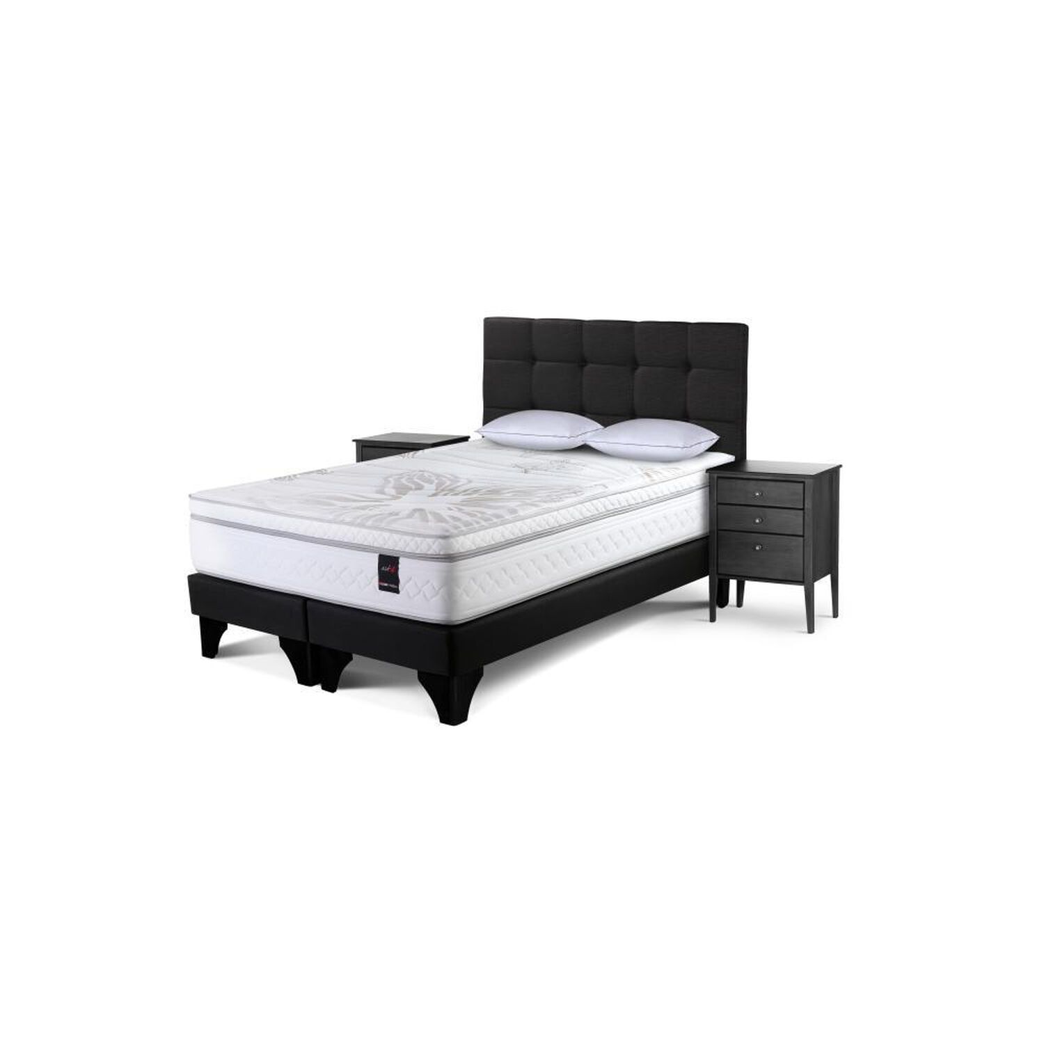 Cama Europea Rosen Art 4 / King / Base Dividida + Set De Maderas Issey Grafito + Almohada Extra image number 0.0