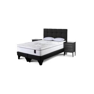 Cama Europea Rosen Art 4 / King / Base Dividida + Set De Maderas Issey Grafito + Almohada Extra