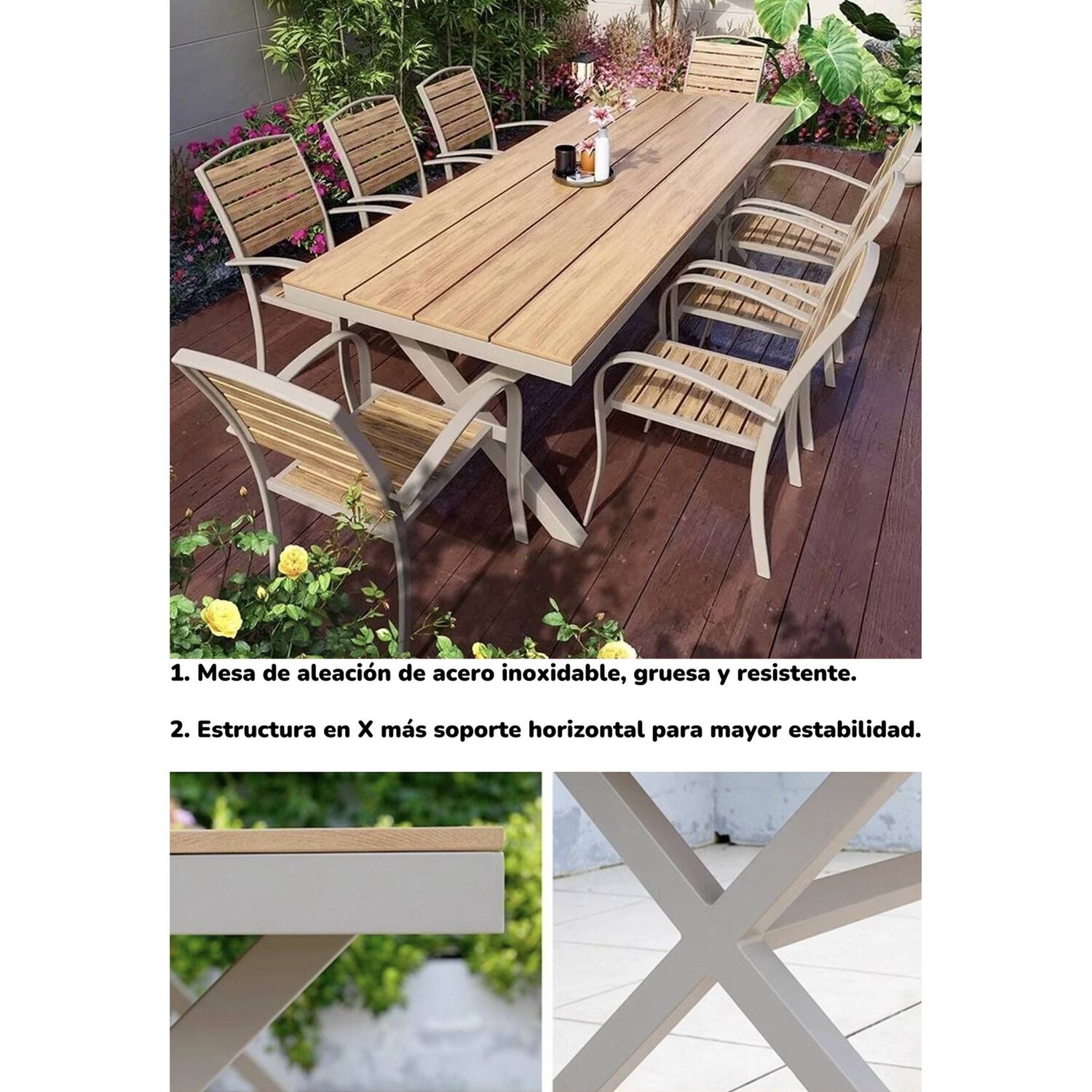 Juego De Comedor Exteriores 180cm Y 6 Sillas Impermeables image number 10.0