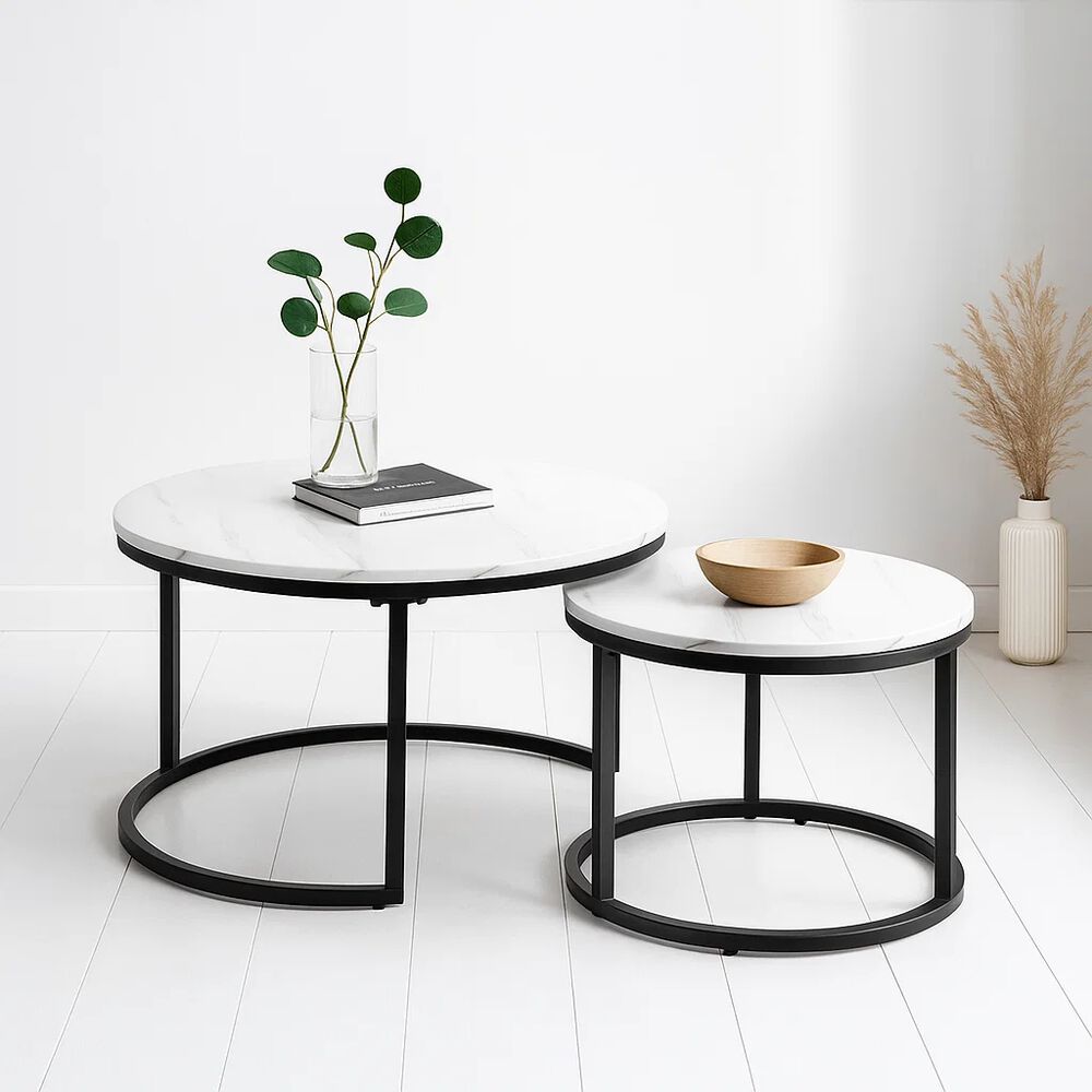 Juego De Mesas De Centro Anidadas - Diseño De Marmol Con Base Negra image number 1.0