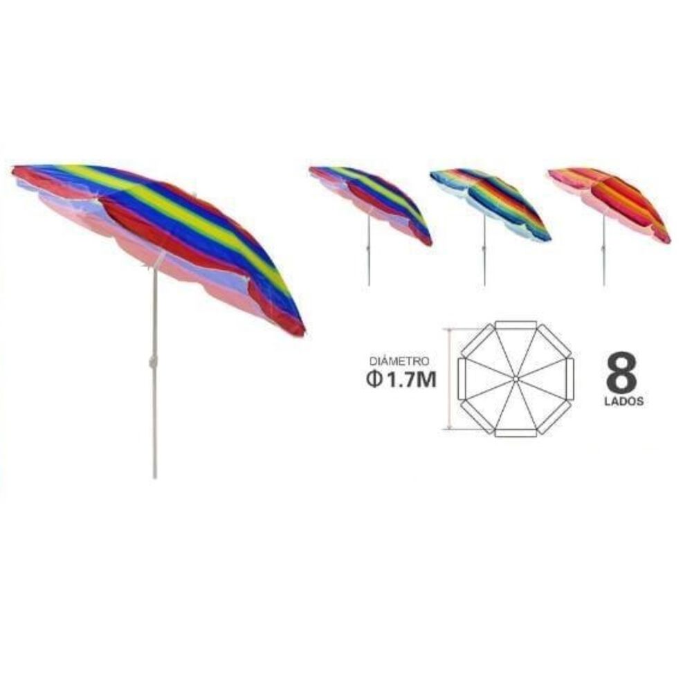 Sombrilla Reclinable 1.70 Mts Diametro Playa Camping Diseño Rayas Colores Variados image number 0.0