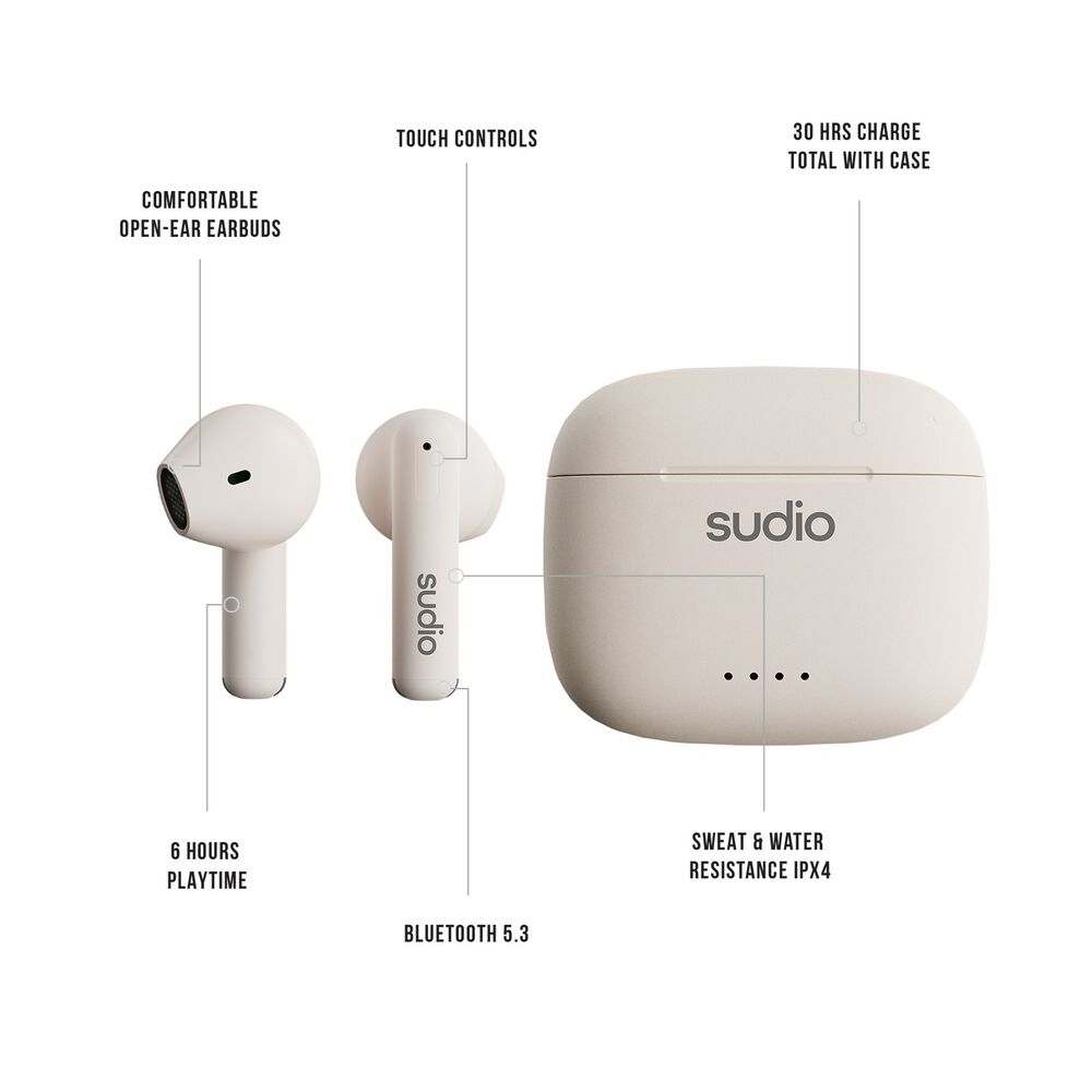 Aud&iacute;fonos Sudio Premium Line Earphones A1 Tws Midnight White image number 7.0