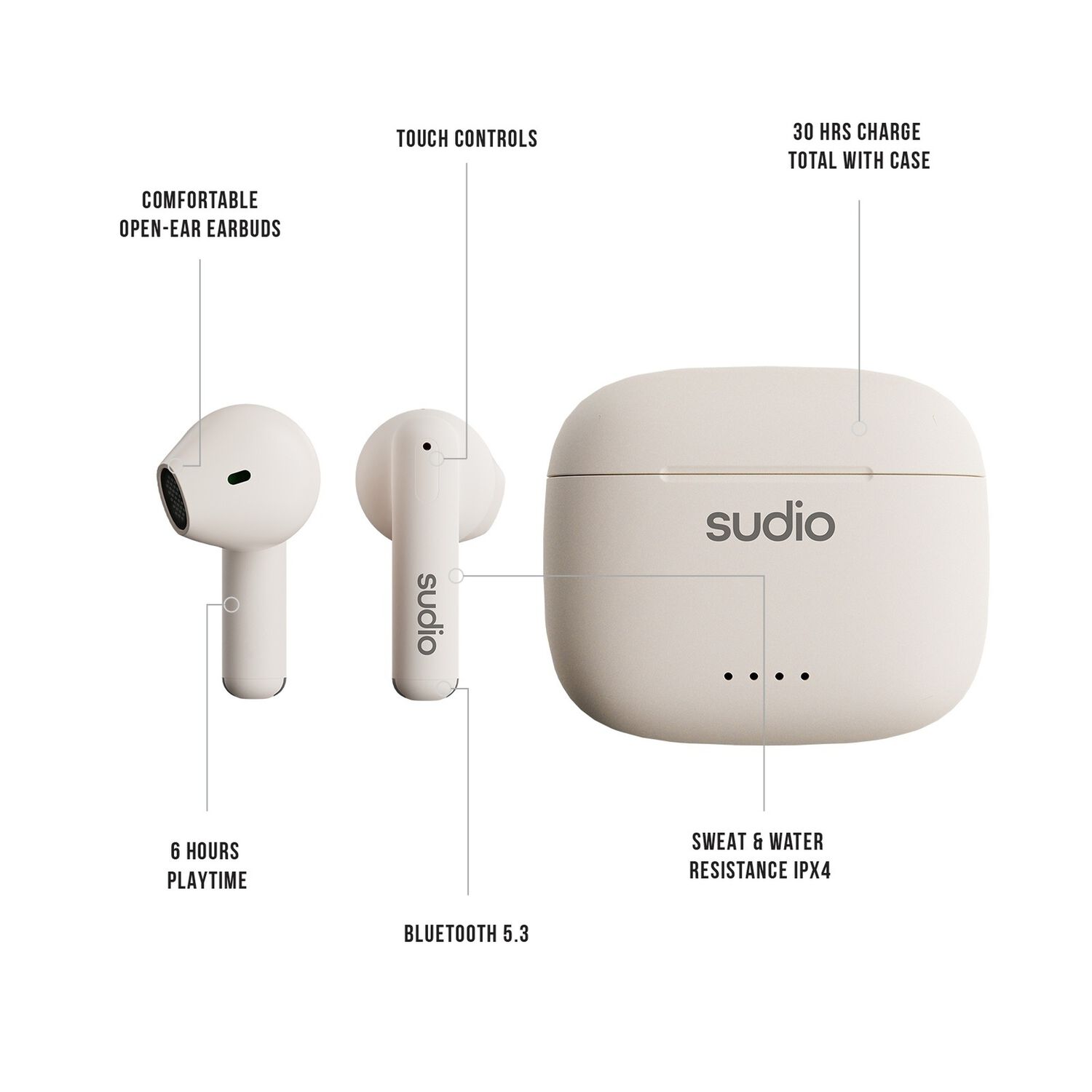 Aud&iacute;fonos Sudio Premium Line Earphones A1 Tws Midnight White image number 7.0