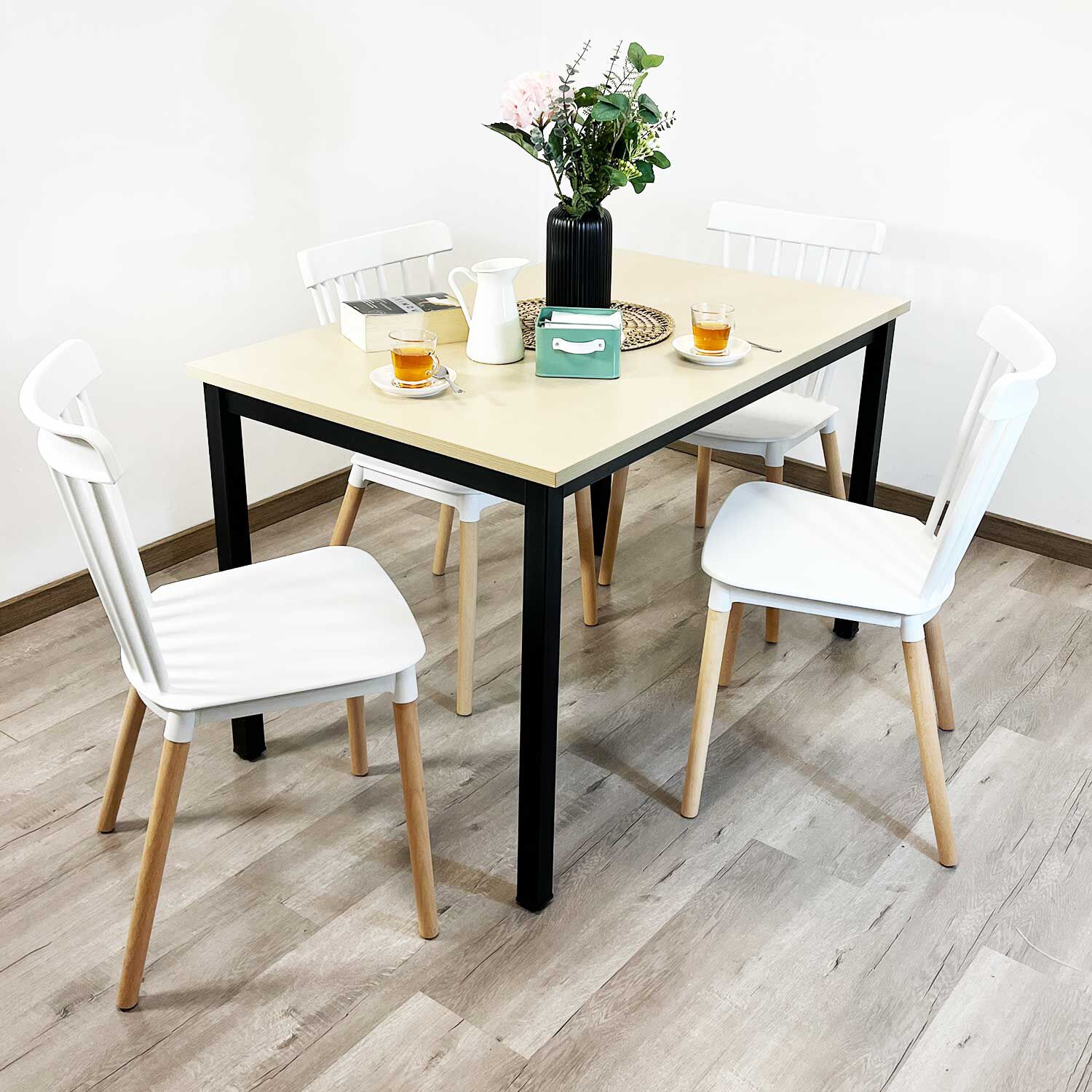 Juego De Comedor New York + 4 Sillas Windsor Blancas image number 2.0