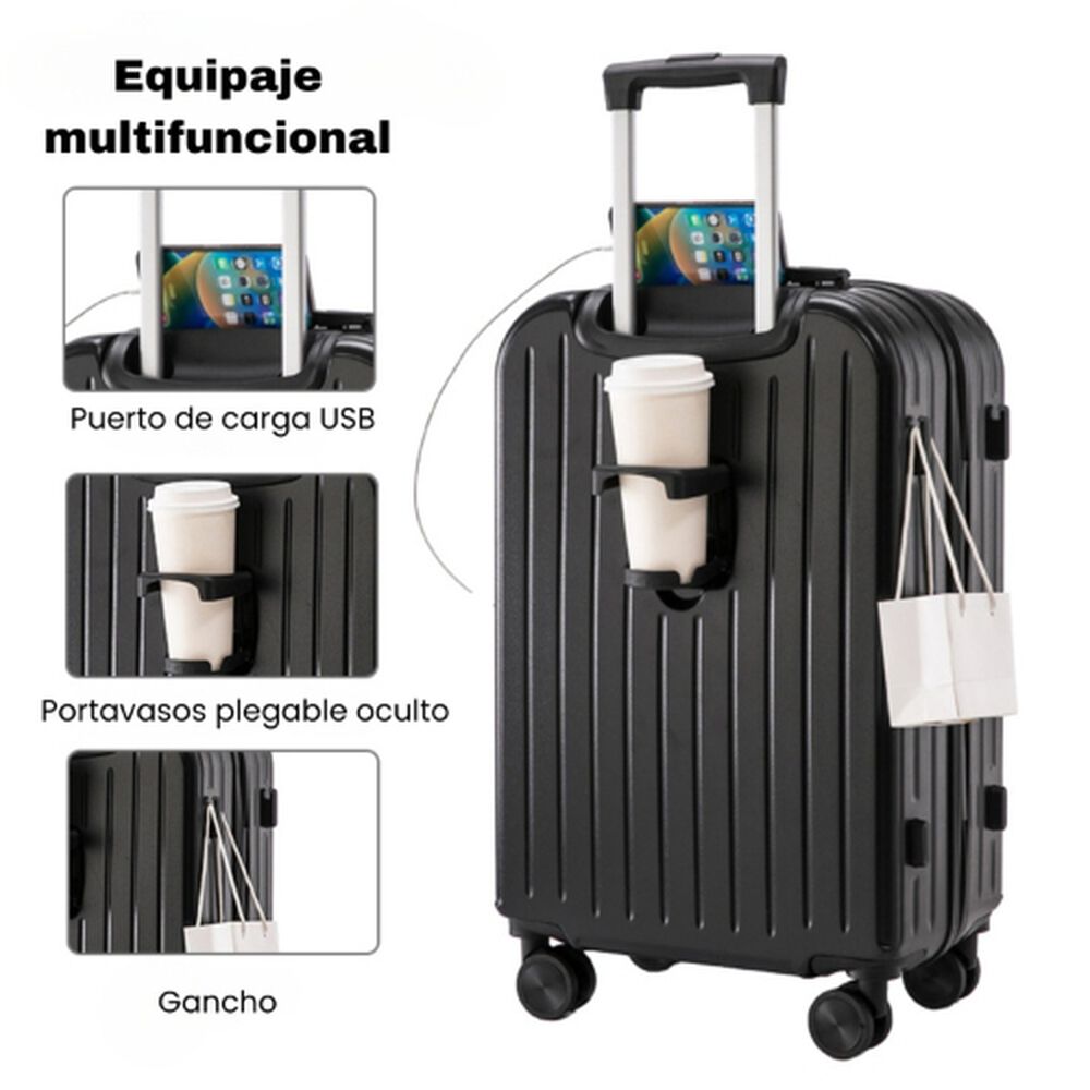 Maleta De Viaje Cabina Equipaje Mediano Con Usb Y Portavasos image number 2.0