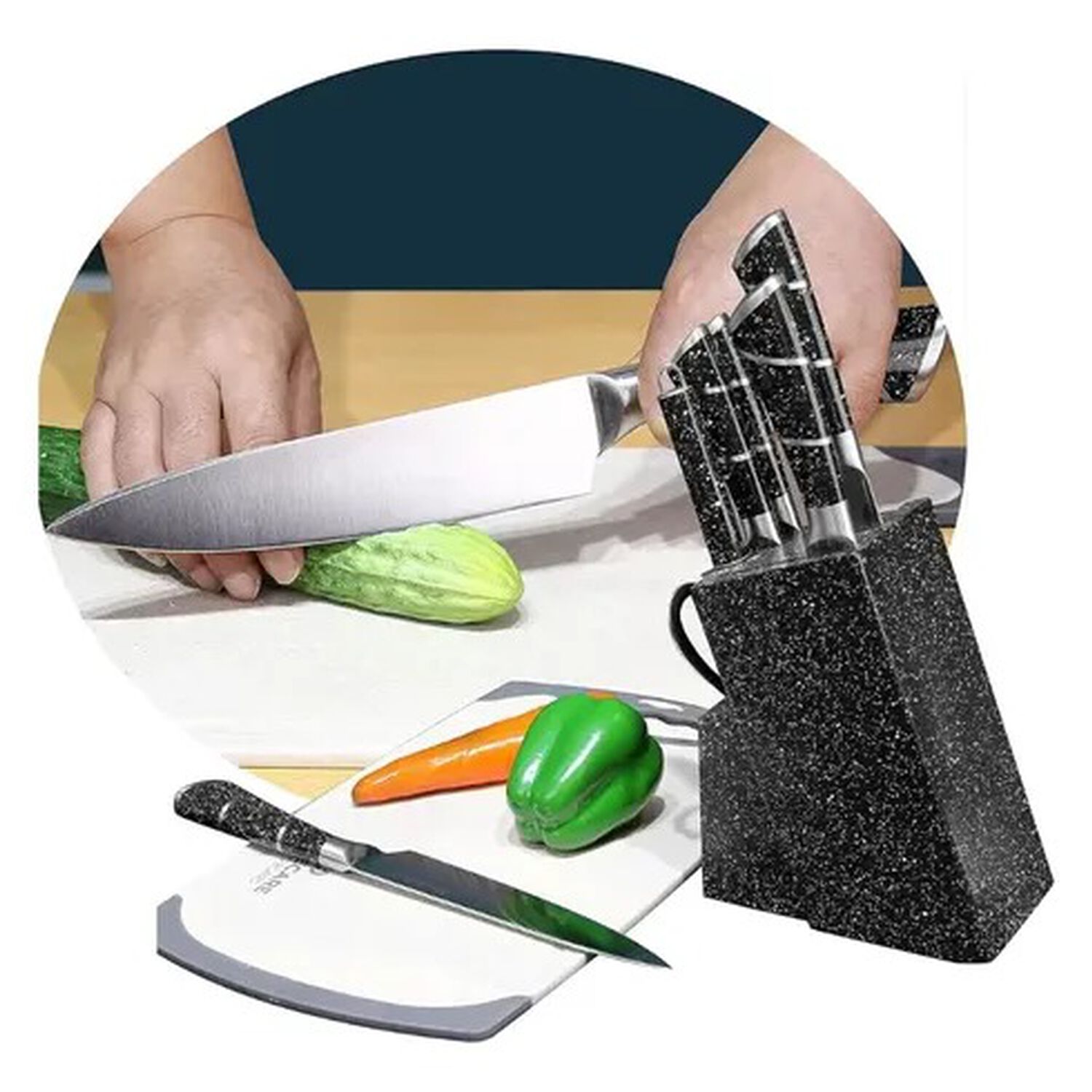 Set Cuchillos De Cocina 8 Piezas Marmoleado Negro image number 3.0