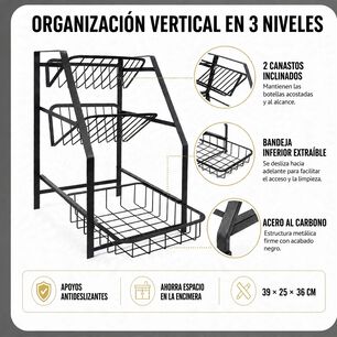 Organizador Rack Multiusos Especiero De Cocina Y Botellas Con 3 Niveles
