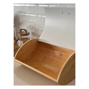 Panera De Bamb&uacute; Con Tapa Blanca Organizador De Cocina