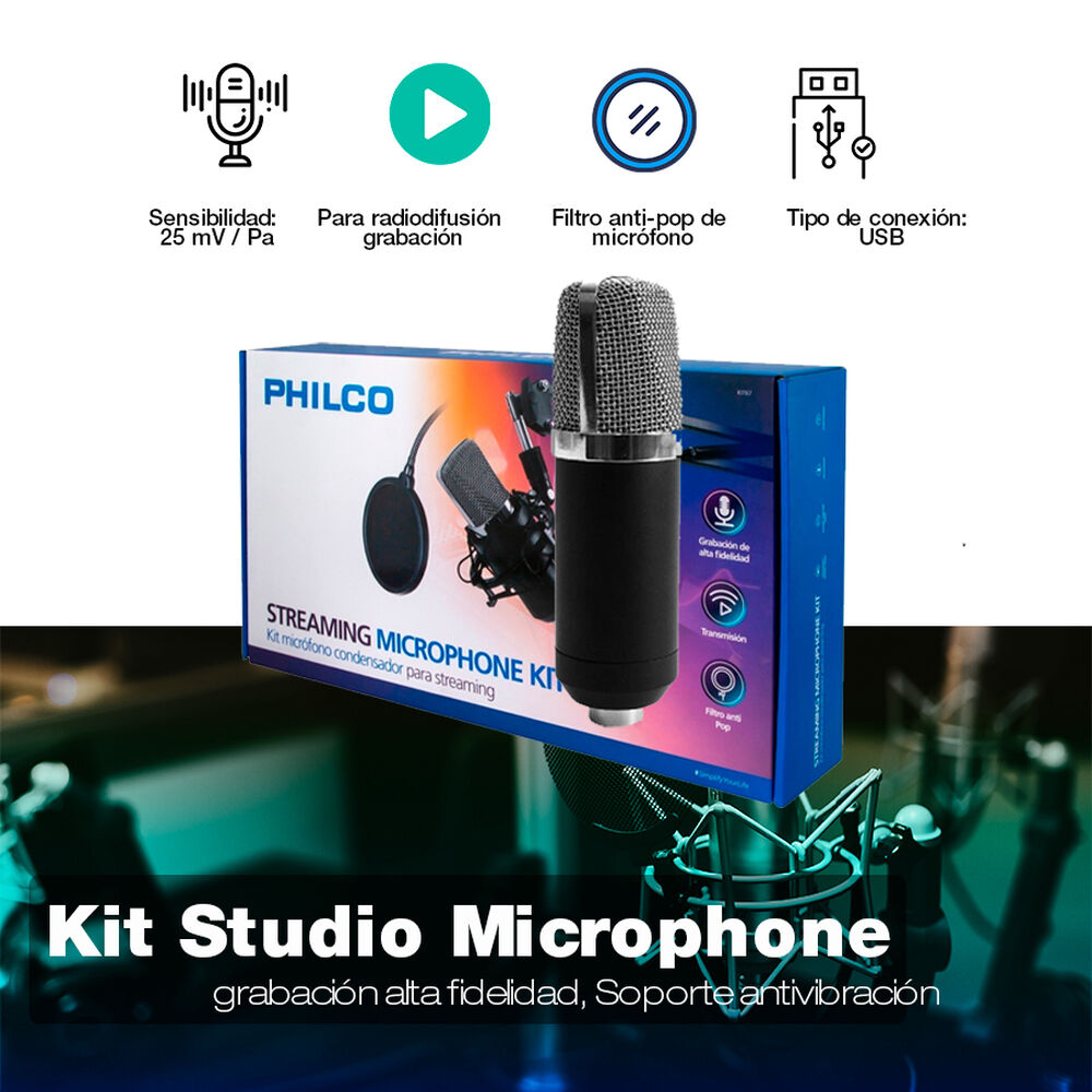Kit Studio Microphone Con Soporte Antipop Stand Philco image number 6.0