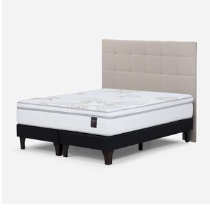 Cama Europea Rosen Art 4 / King / Base Dividida + Respaldo Issey Niebla