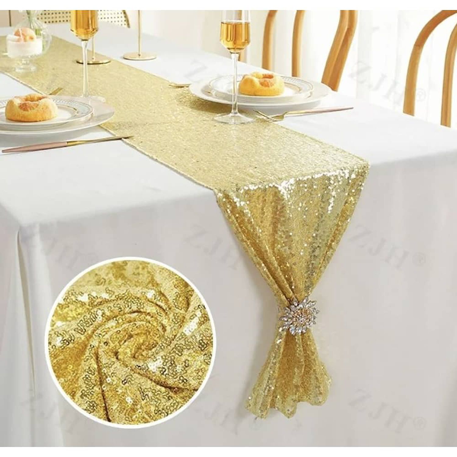 Mantel De Bandera De Mesa Cuadrada De Lentejuelas 275 &times; 30cm Dorado image number 2.0