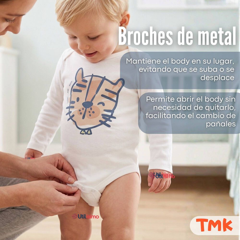 Pack 5 Bodys Manga Larga 100% Algod&oacute;n Beb&eacute; Ni&ntilde;o Wild Tiger image number 7.0