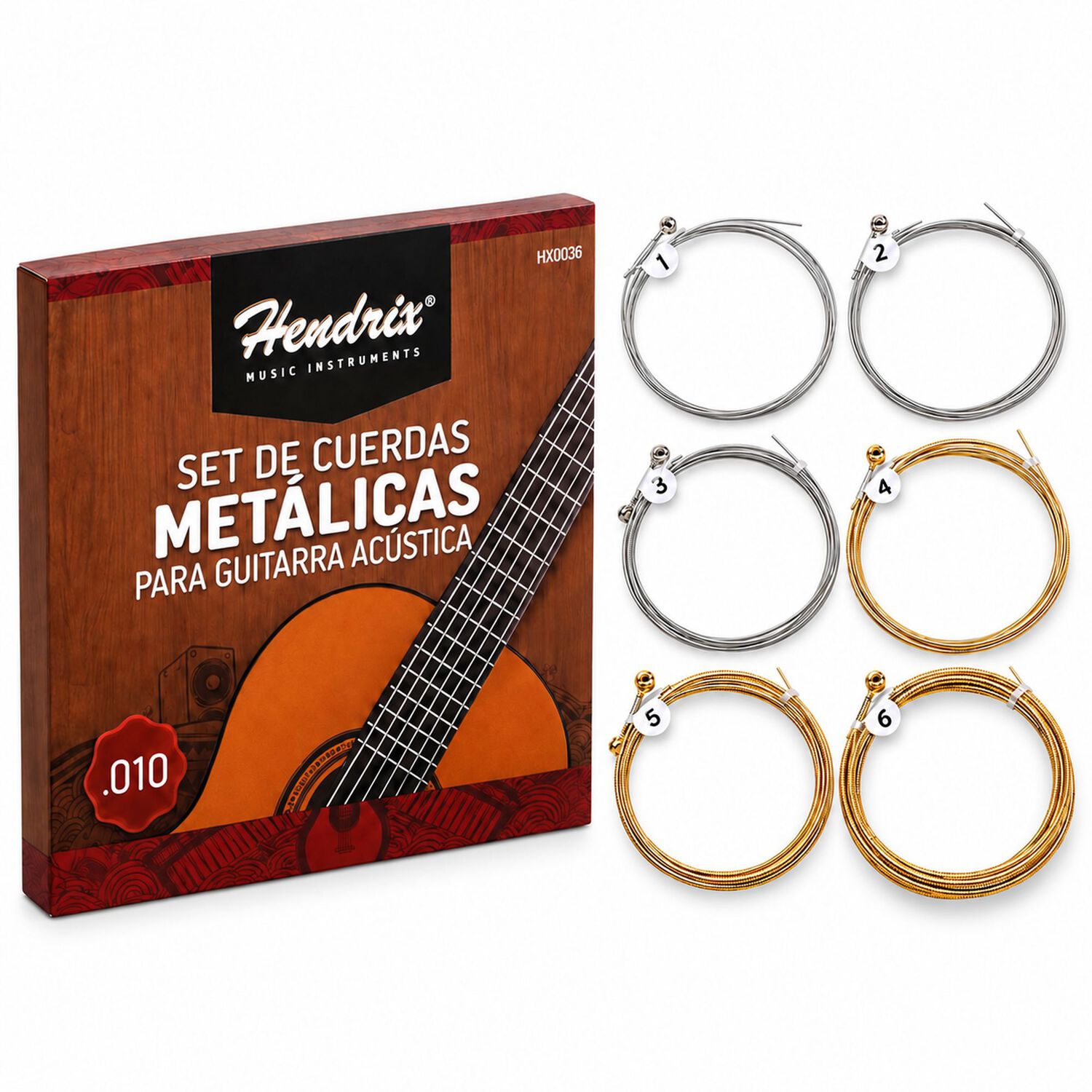 Set 6 Cuerdas Met&aacute;licas Guitarra Ac&uacute;stica Hendrix Hx0036 image number 2.0